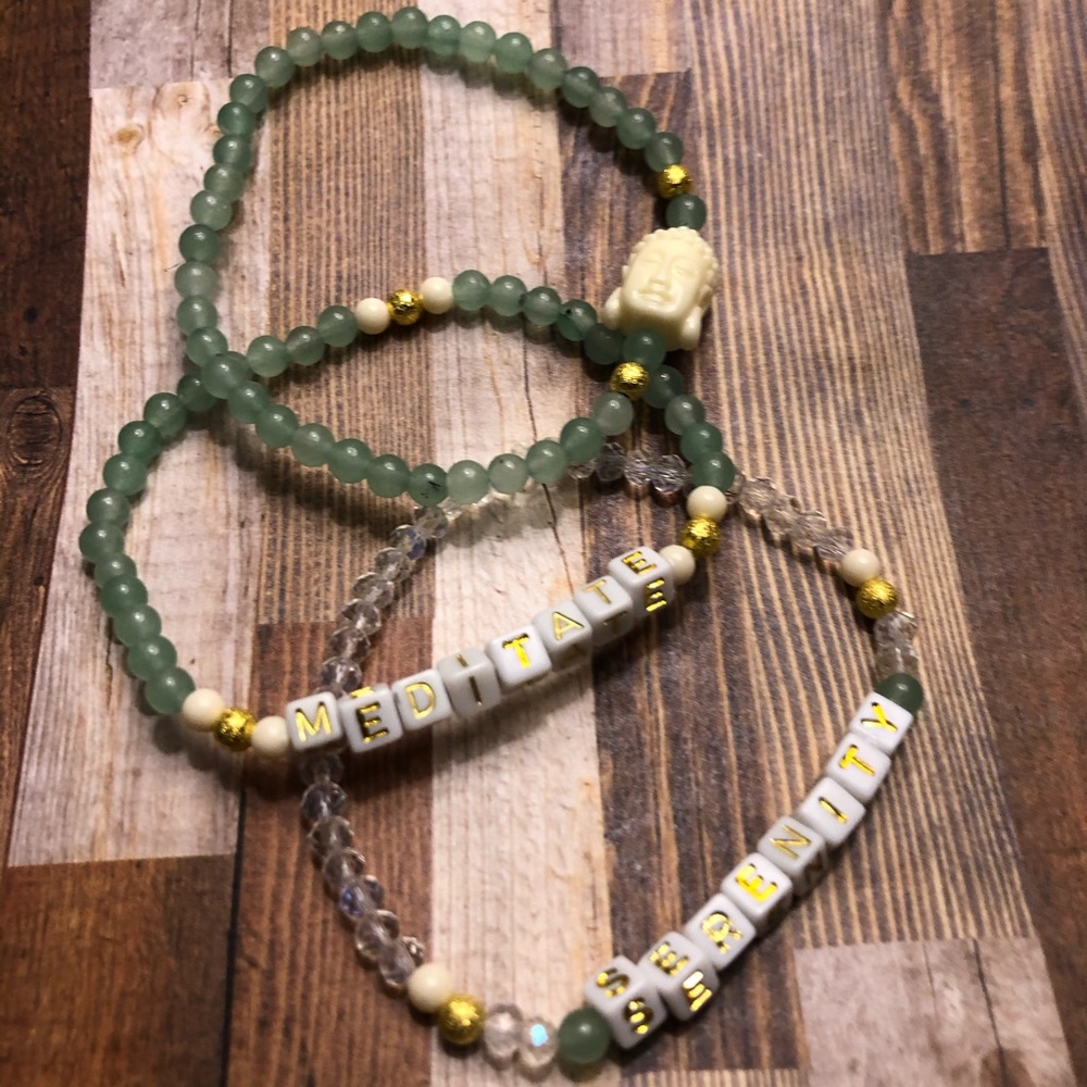 Green BUDDHA mint set 3pcs bracelet meditate yoga - Picture 1 of 3